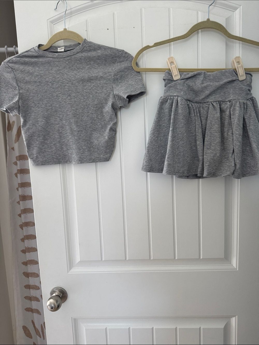SHEIN Grey Knit Flared Skirt and Crop Top Set